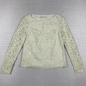 Tory Burch Shirt Womens 0 Julep Green Floral Lace Overlay Blouse Cottagecore Top